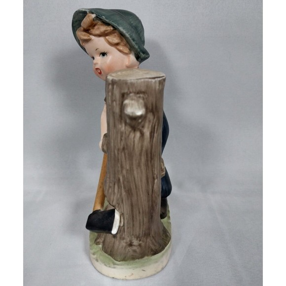 Vintage Porcelain Collectible Made in Japan Figurine Boy With Axe Chopping Tree - Picture 2 of 8